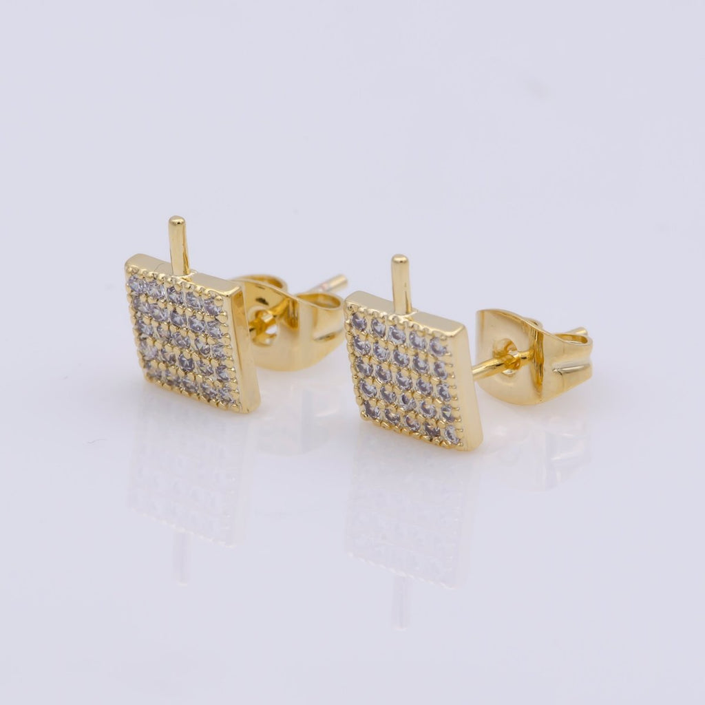 24k Vermeil Gold Earrings, Tiny Stud Earring, Square Earring, Gift for Her, Earrings for Women, Everyday Wear Earrings, Cubic Zirconia Jewel, K-748 - DLUXCA