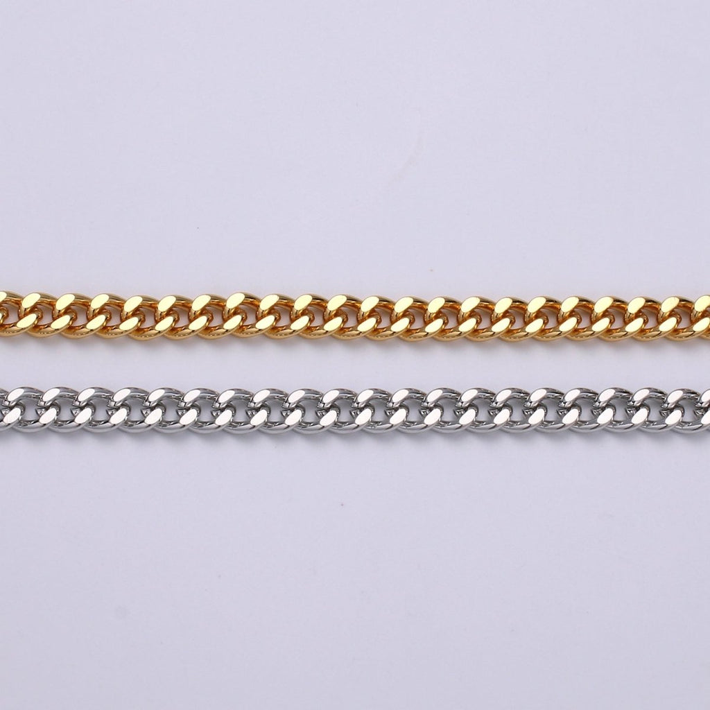 24K White Gold Plated Unfinished Chain Gold Cuban CURB Chain by Yard, Wholesale Bulk Roll Chain For Jewelry Making | ROLL-499, ROLL-500 Clearance Pricing
