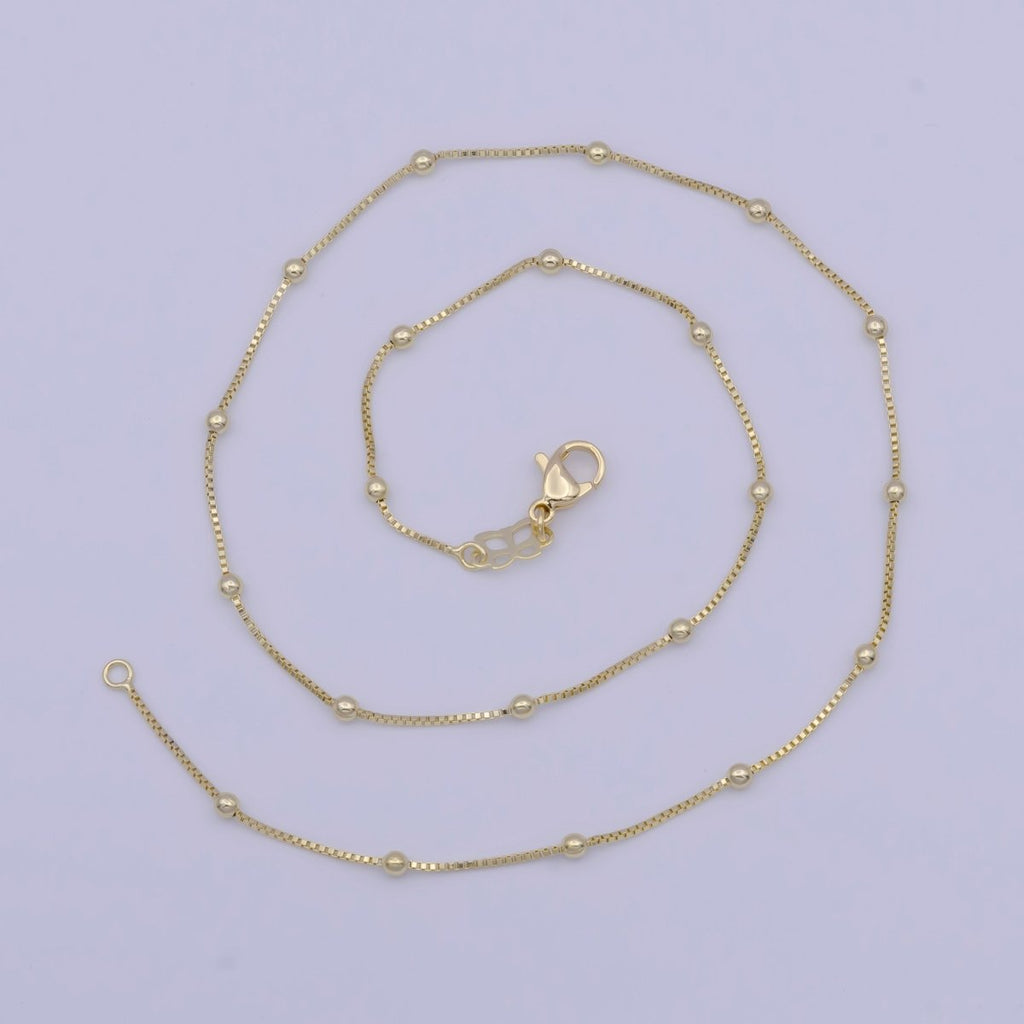 2.4mm Satellite Bead Box 16 Inch Gold Chain with Lobster Clasps Necklace For Jewelry Making | WA-1109 Clearance Pricing - DLUXCA