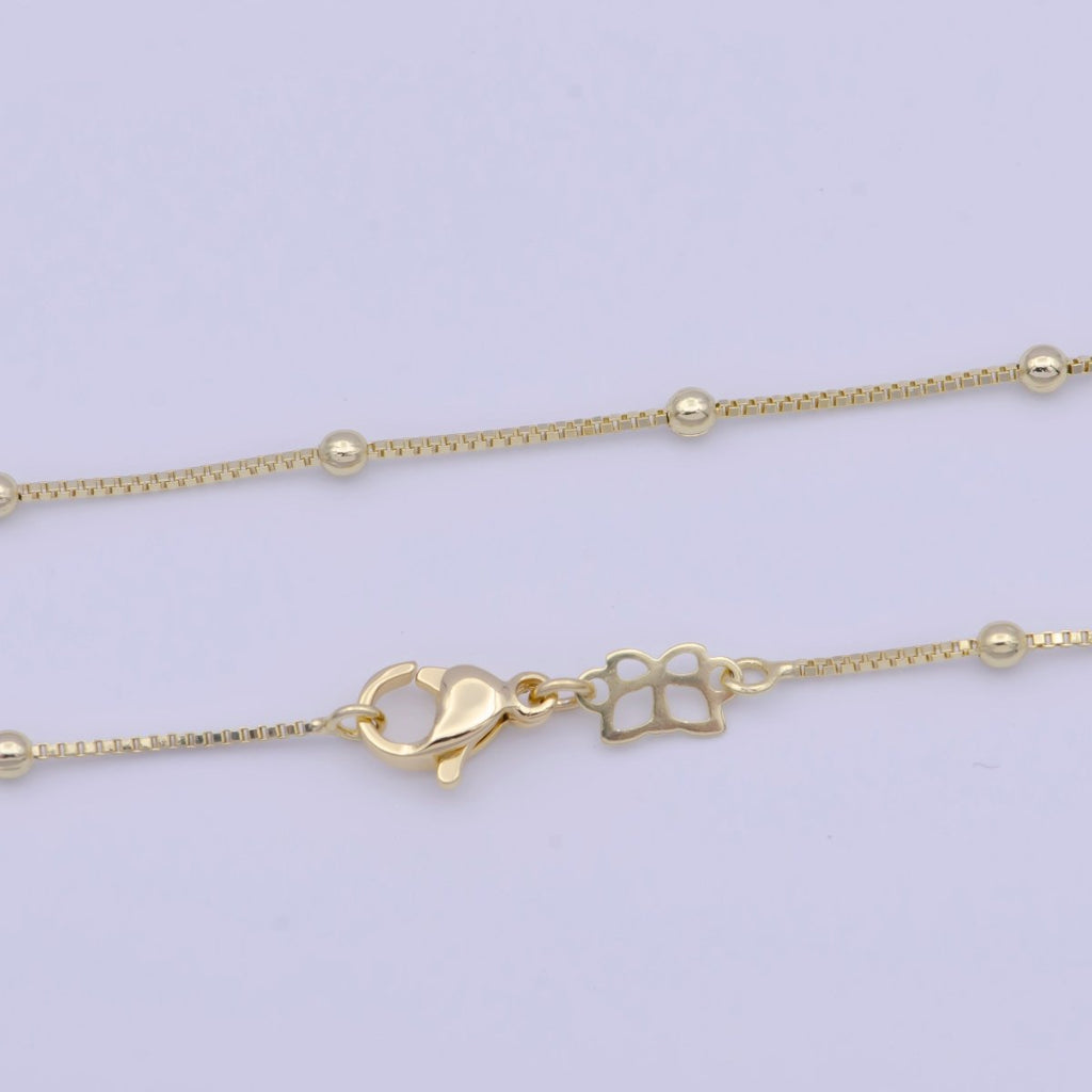 2.4mm Satellite Bead Box 16 Inch Gold Chain with Lobster Clasps Necklace For Jewelry Making | WA-1109 Clearance Pricing - DLUXCA