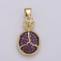 24x11mm Wholesale 24K Gold Plated Circle Pendant with Pink Rhinestones, Pendant for Necklace Bracelet Anklet Making J-218 - DLUXCA