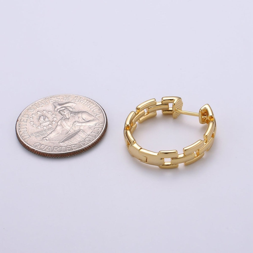 25mm Large Gold Link Hoops, 24k Gold plated Hoop Earrings, Chunky Hoop Earrings, Big Hoop Earrings, Bold Chain Hoops for everyday wear Q-351 - DLUXCA