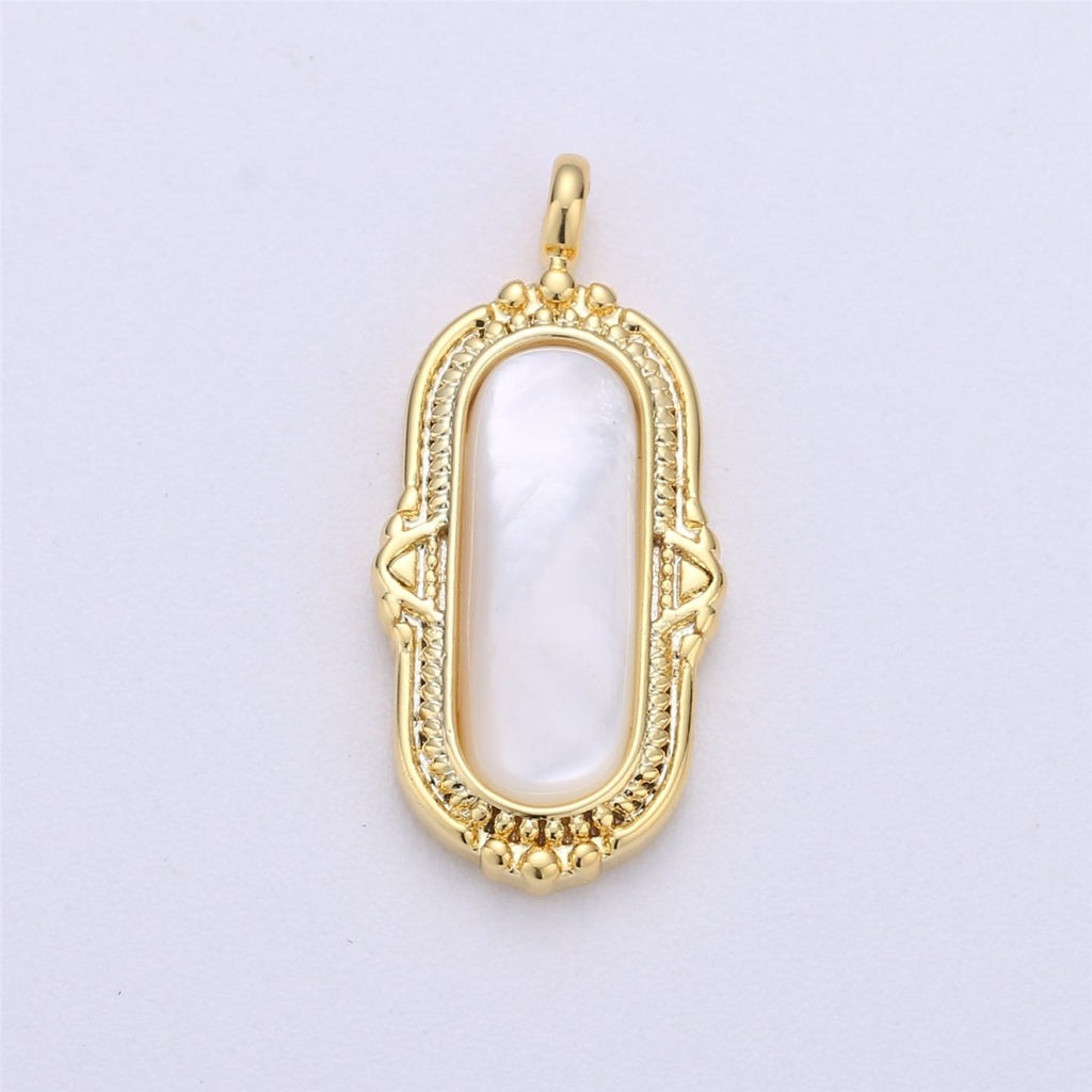 25x12mm Oval Charm, mother of pearl in 24k Gold plated for Necklace Earring Component Pink White Black Pearl Charm, D-805, D-806 - DLUXCA