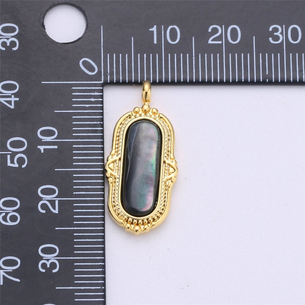25x12mm Oval Charm, mother of pearl in 24k Gold plated for Necklace Earring Component Pink White Black Pearl Charm, D-805, D-806 - DLUXCA
