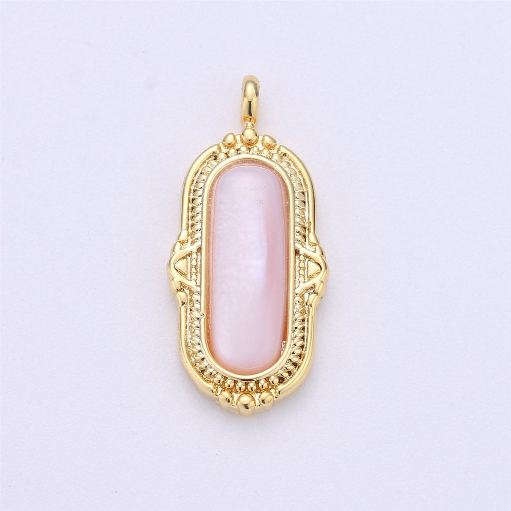 25x12mm Oval Charm, mother of pearl in 24k Gold plated for Necklace Earring Component Pink White Black Pearl Charm, D-805, D-806 - DLUXCA
