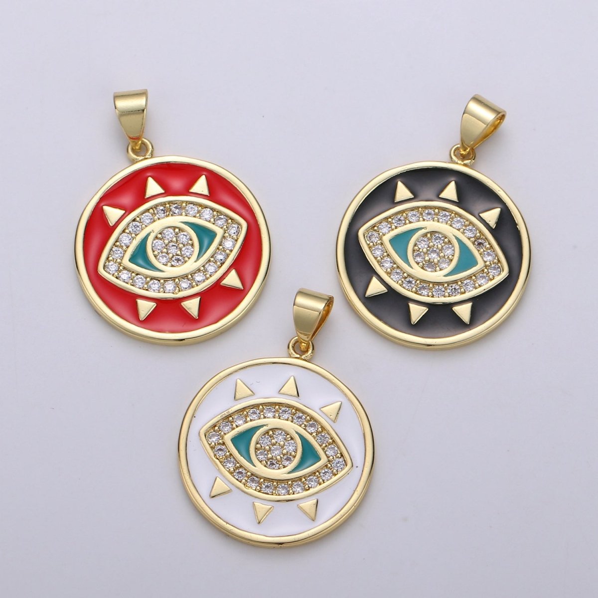 25x20mm Wholesale Gold-plated Evil Eye Pendant Charm with Rhinestones, Red, Black, or White Options, Pendant for Necklace Bracelet Anklet Making J-135~J-137