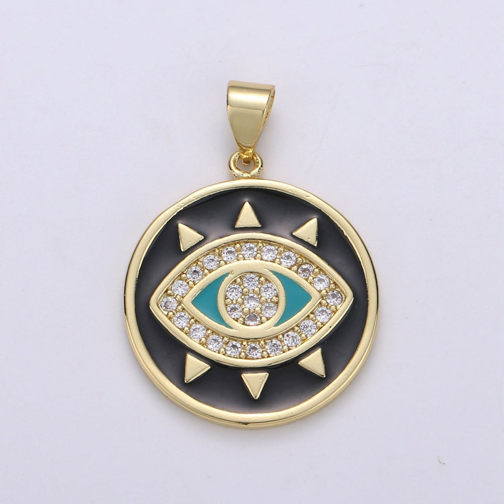 25x20mm Wholesale Gold-plated Evil Eye Pendant Charm with Rhinestones, Red, Black, or White Options, Pendant for Necklace Bracelet Anklet Making J-135~J-137