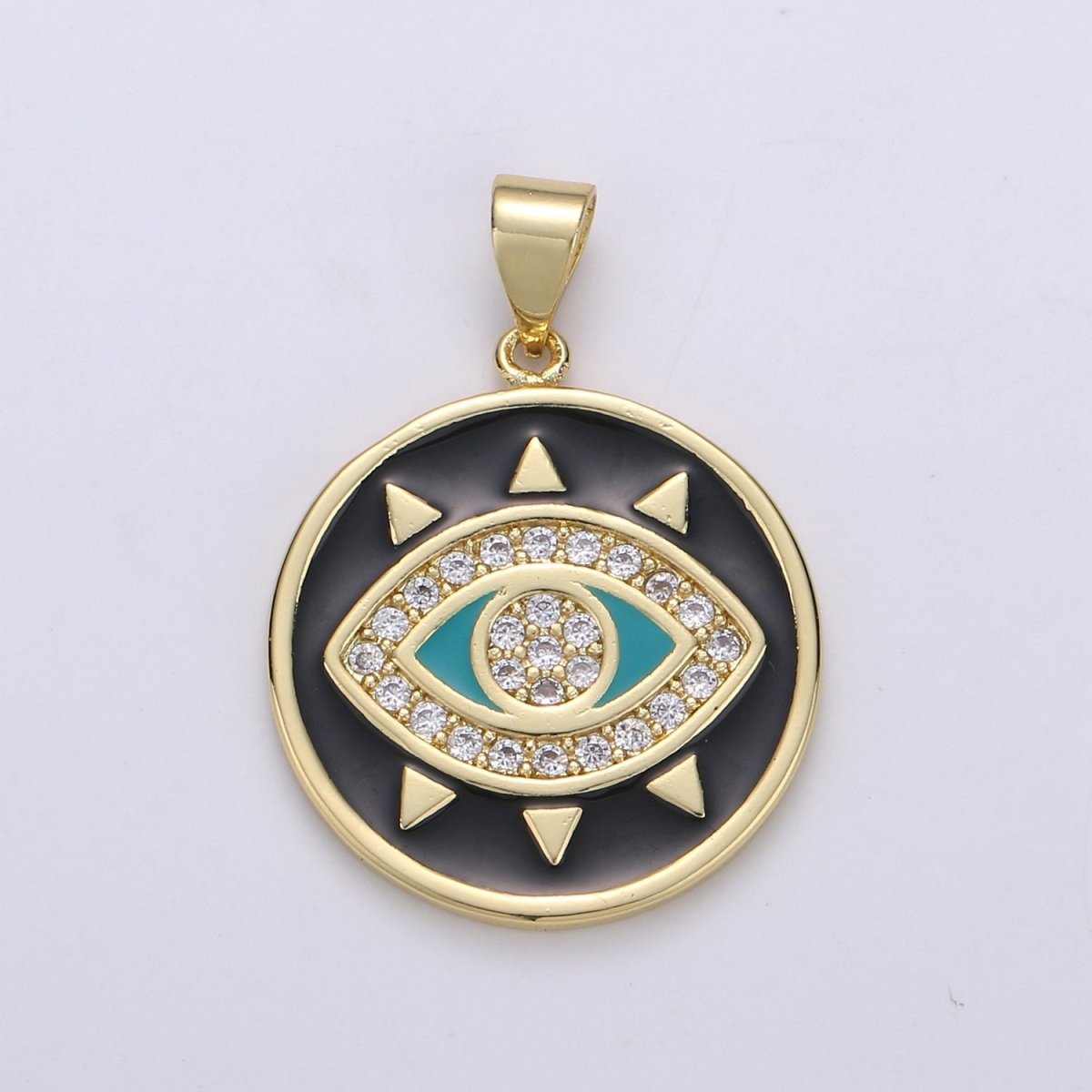 25x20mm Wholesale Gold-plated Evil Eye Pendant Charm with Rhinestones, Red, Black, or White Options, Pendant for Necklace Bracelet Anklet Making J-135~J-137