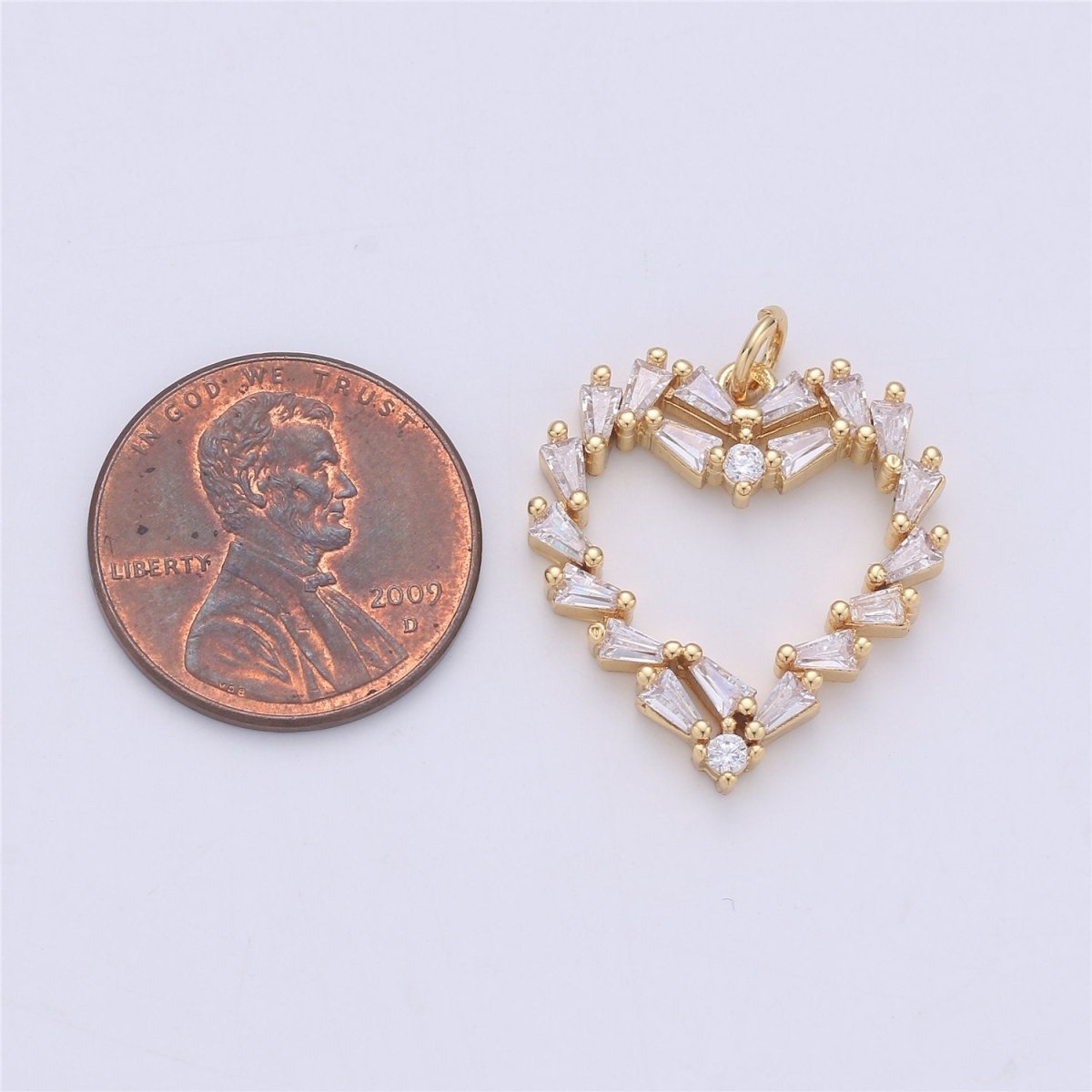 25x22mm 24k Gold plated Heart Bracelet Charm, Baguette Stone Bracelet Charm, Love Charm, Pave Heart, CZ Necklace charm C-902 - DLUXCA