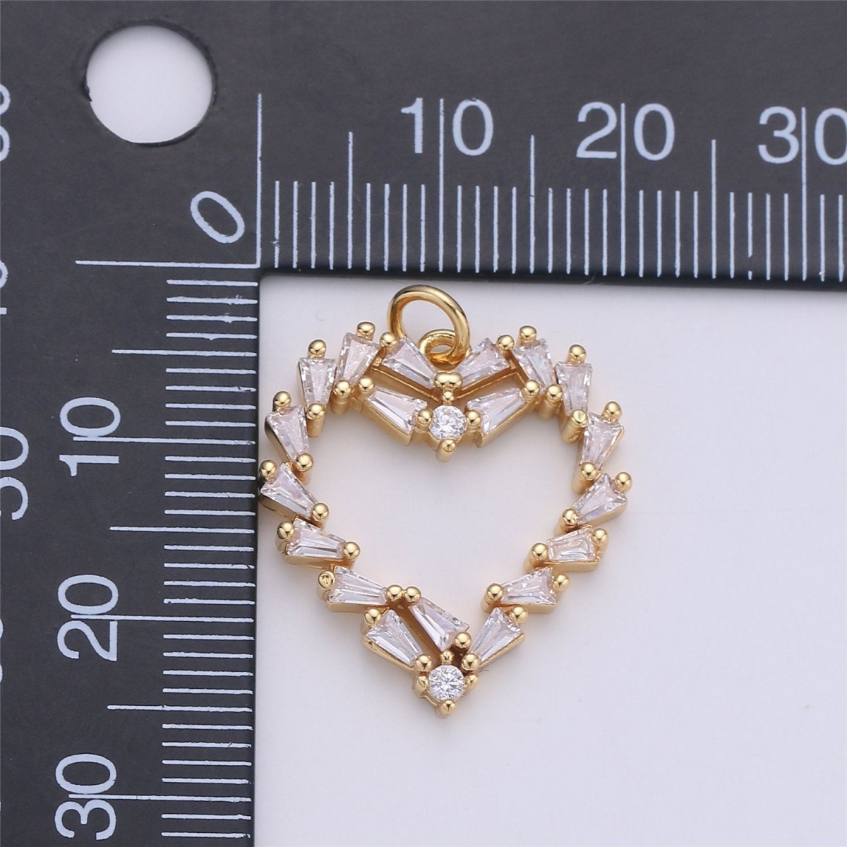 25x22mm 24k Gold plated Heart Bracelet Charm, Baguette Stone Bracelet Charm, Love Charm, Pave Heart, CZ Necklace charm C-902 - DLUXCA