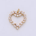 25x22mm 24k Gold plated Heart Bracelet Charm, Baguette Stone Bracelet Charm, Love Charm, Pave Heart, CZ Necklace charm C-902 - DLUXCA