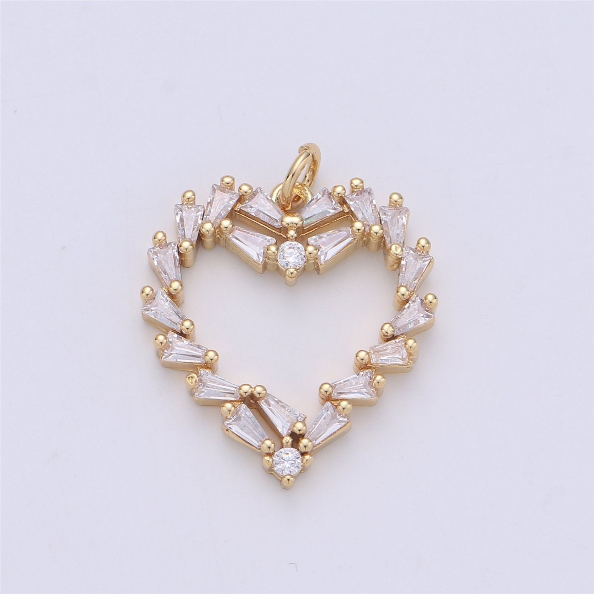 25x22mm 24k Gold plated Heart Bracelet Charm, Baguette Stone Bracelet Charm, Love Charm, Pave Heart, CZ Necklace charm C-902 - DLUXCA