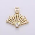 25x23mm Wholesale Gold-plated Fan Pendant Charm with Rhinestones, Pendant for Necklace Bracelet Anklet Making J-147 - DLUXCA