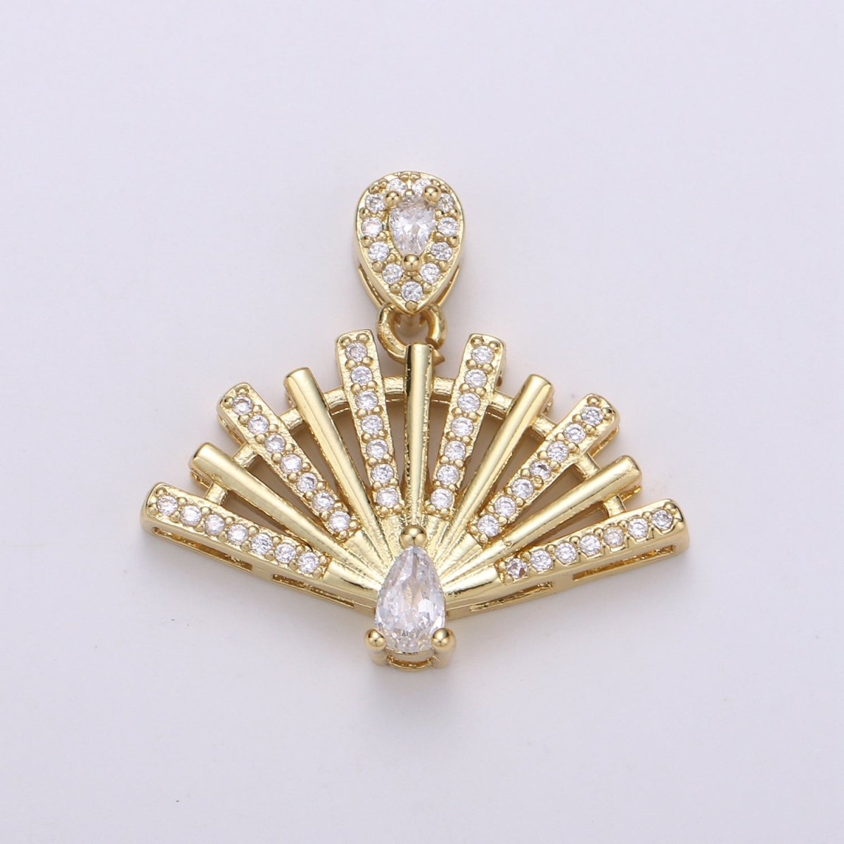 25x23mm Wholesale Gold-plated Fan Pendant Charm with Rhinestones, Pendant for Necklace Bracelet Anklet Making J-147 - DLUXCA