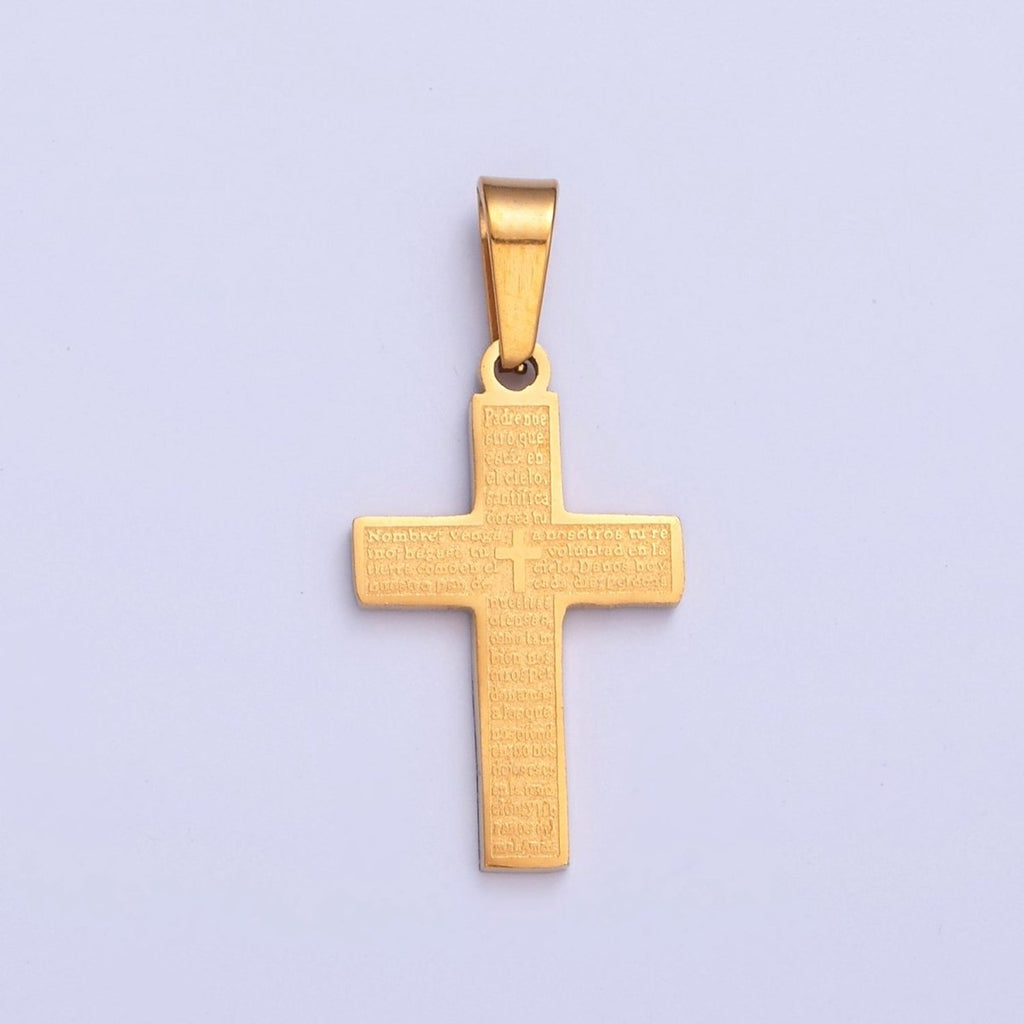 26X12.3mm Minimalist Gold & Silver Religious Cross, Stainless Steel Cross with Lords Player (in Spanish) I-830 - DLUXCA