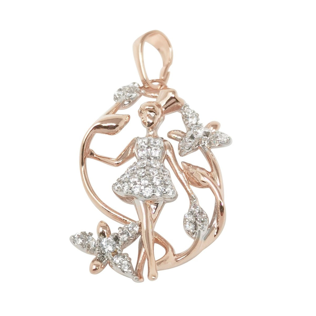 26x18mm Wholesale 18K Gold Plated Rose Gold Forest Fairy Tale Girl Pendant with Cubic Zirconia Crystal Rhinestones, Pendant for Necklace Bracelet Anklet Making J-190 - DLUXCA