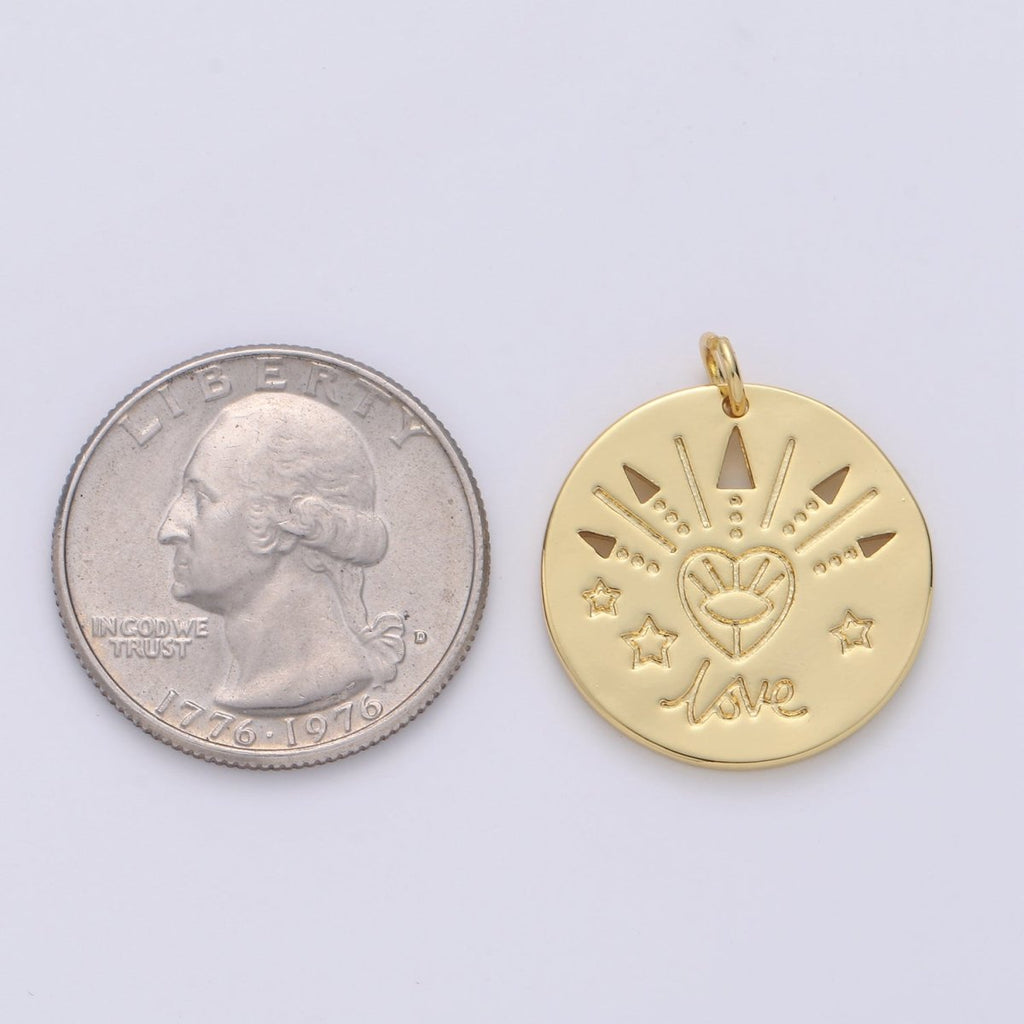 28K Gold plated Love Coin Charm E-150 - DLUXCA