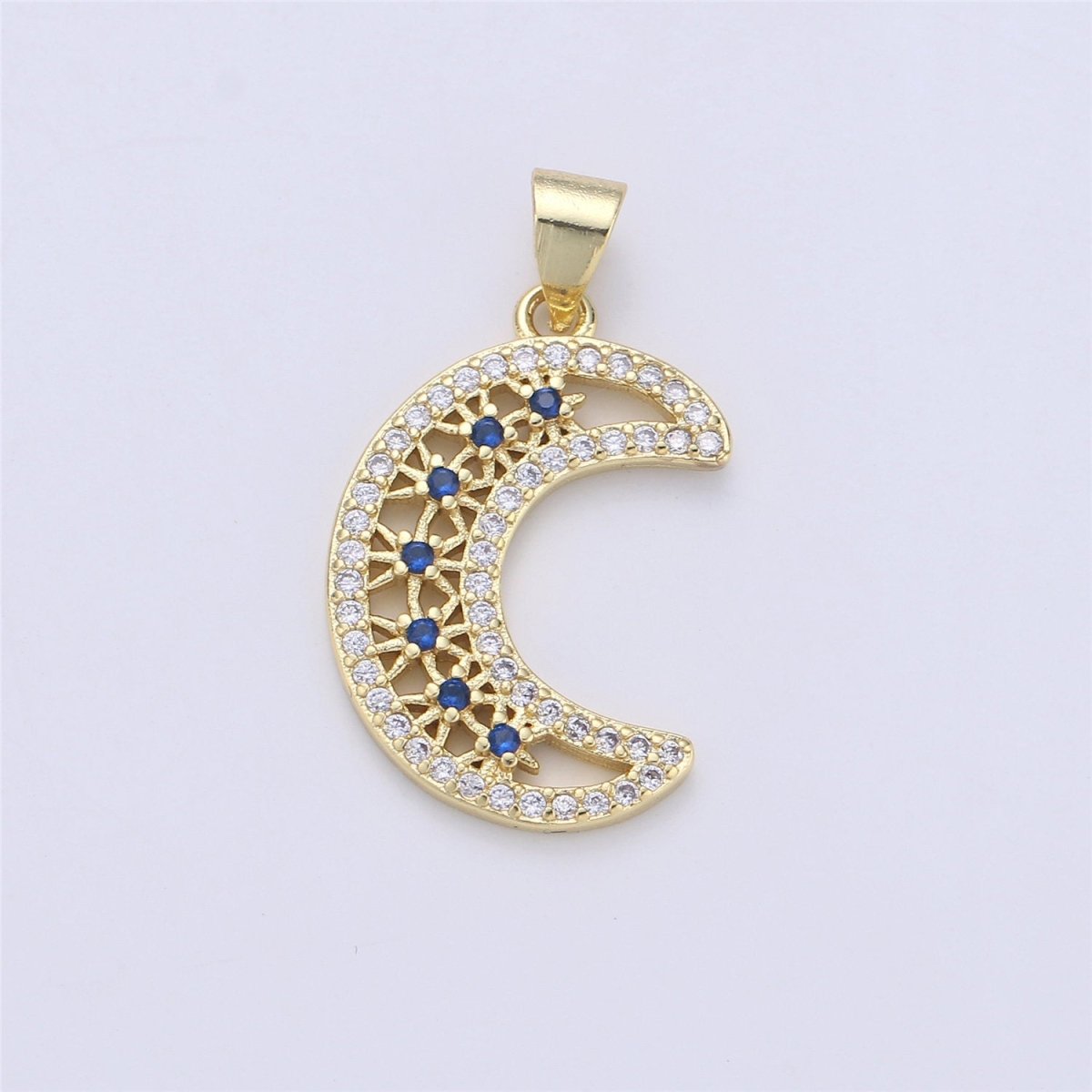 28x16mm 14k Gold plated Moon Charms, Micro Pave Charms, Cubic Crescent Moon Pendant, CZ Celestial Jewelry Necklace Earring Bracelet supply I-361 - DLUXCA