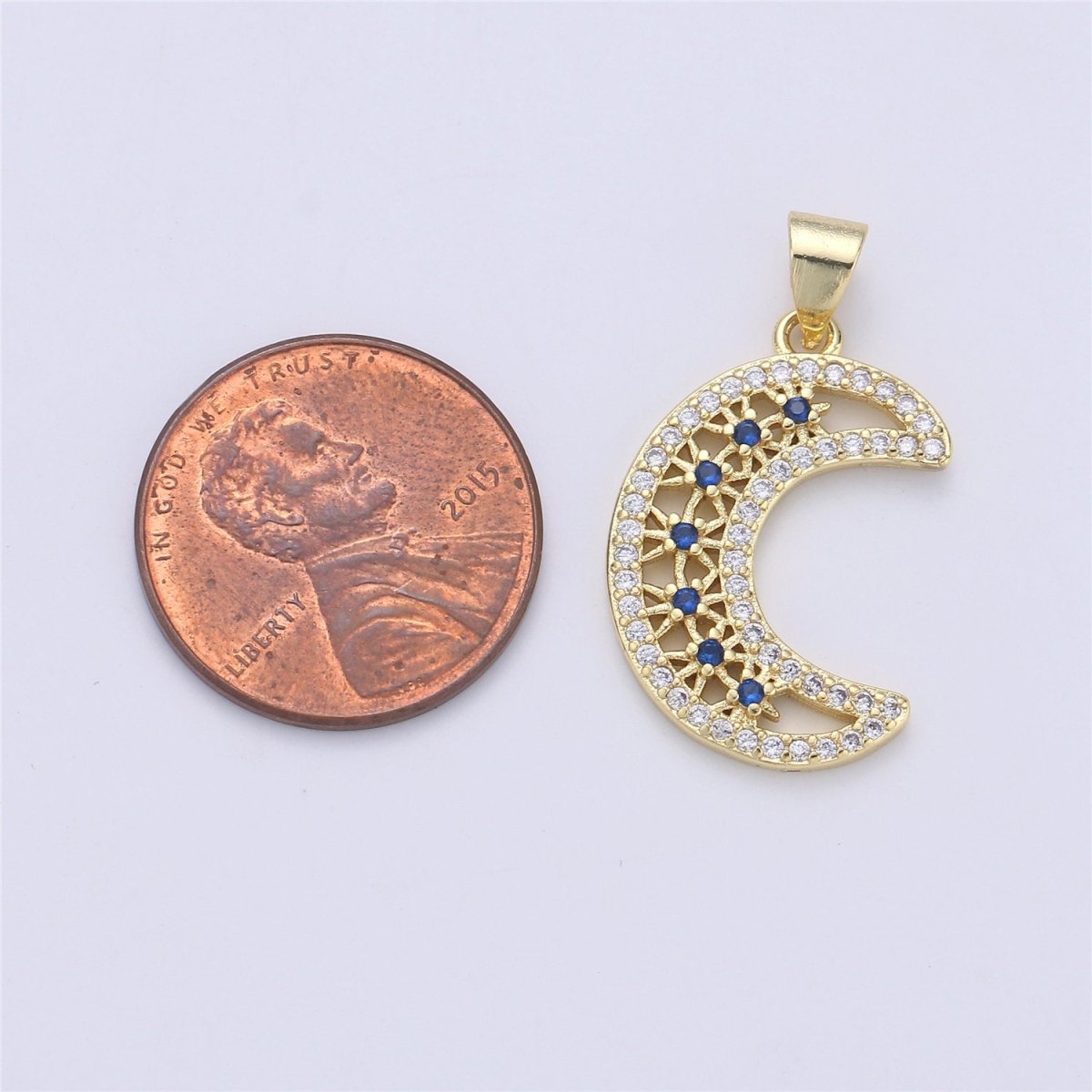 28x16mm 14k Gold plated Moon Charms, Micro Pave Charms, Cubic Crescent Moon Pendant, CZ Celestial Jewelry Necklace Earring Bracelet supply I-361 - DLUXCA