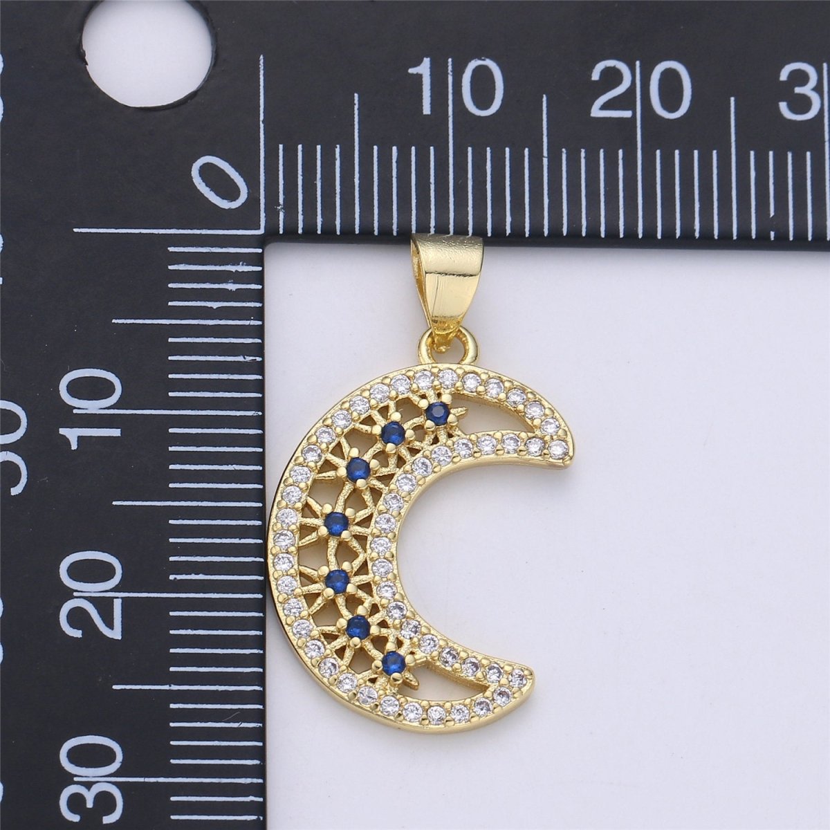 28x16mm 14k Gold plated Moon Charms, Micro Pave Charms, Cubic Crescent Moon Pendant, CZ Celestial Jewelry Necklace Earring Bracelet supply I-361 - DLUXCA
