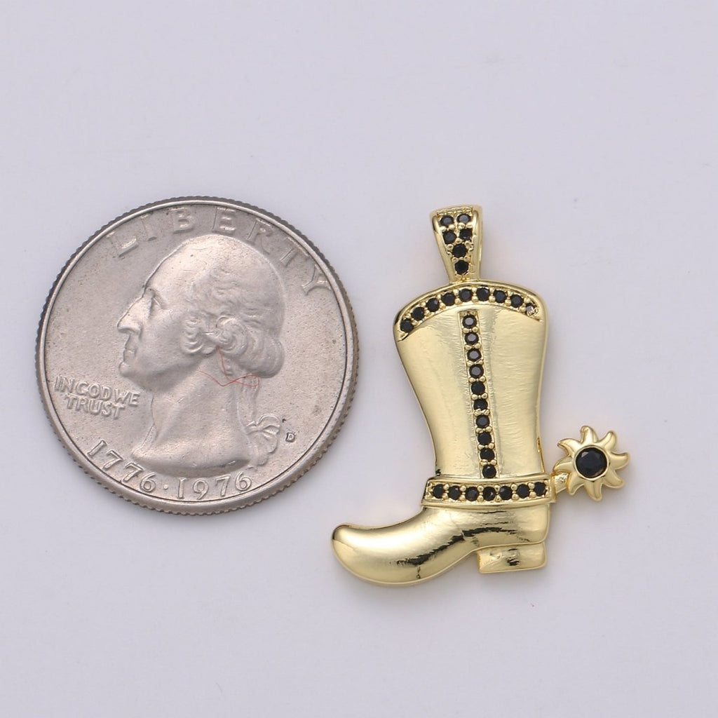 28x23mm Wholesale Gold-plated Gold or Silver Cowboy Boot Pendant Charm with Black Rhinestones, Pendant for Necklace Bracelet Anklet Making J-154 J-155