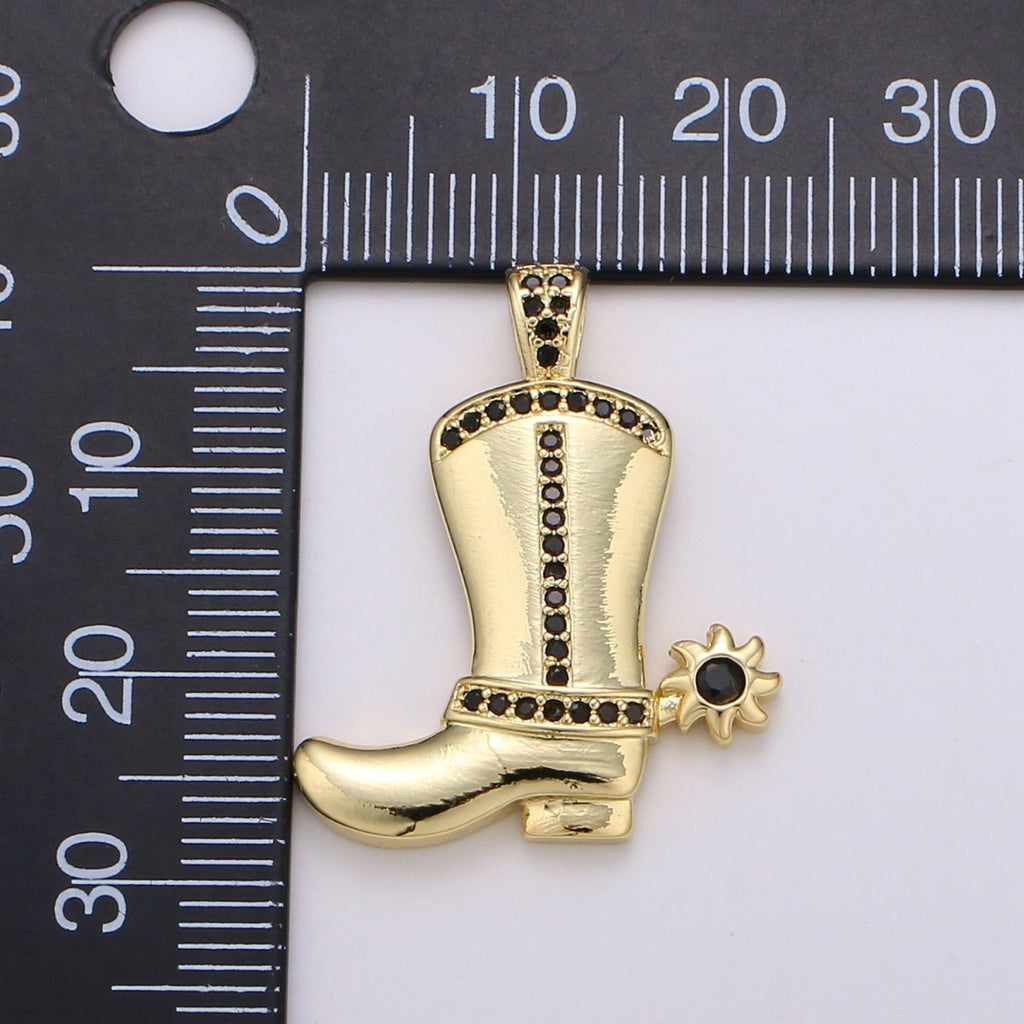 28x23mm Wholesale Gold-plated Gold or Silver Cowboy Boot Pendant Charm with Black Rhinestones, Pendant for Necklace Bracelet Anklet Making J-154 J-155