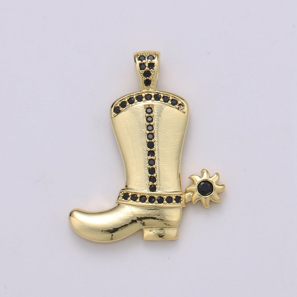 28x23mm Wholesale Gold-plated Gold or Silver Cowboy Boot Pendant Charm with Black Rhinestones, Pendant for Necklace Bracelet Anklet Making J-154 J-155