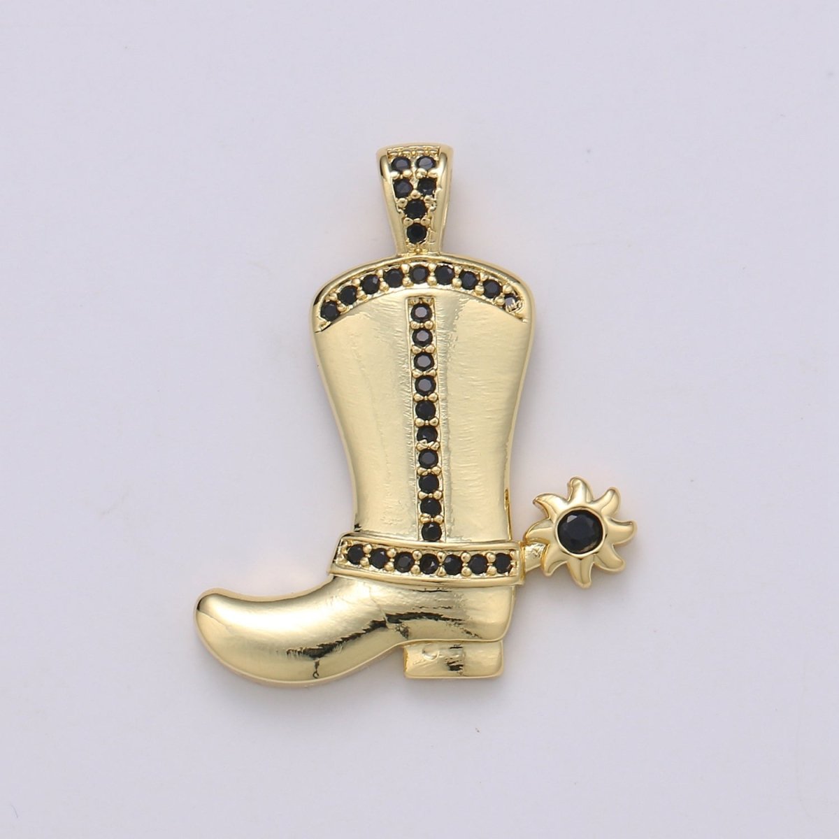 28x23mm Wholesale Gold-plated Gold or Silver Cowboy Boot Pendant Charm with Black Rhinestones, Pendant for Necklace Bracelet Anklet Making J-154 J-155