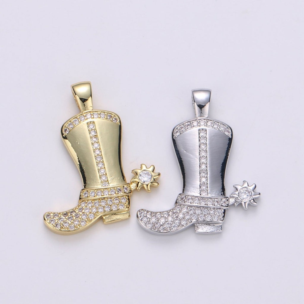 28x23mm Wholesale Gold-plated Gold or Silver Cowboy Boot Pendant Charm with Rhinestones, Pendant for Necklace Bracelet Anklet Making J-150 J-151 - DLUXCA