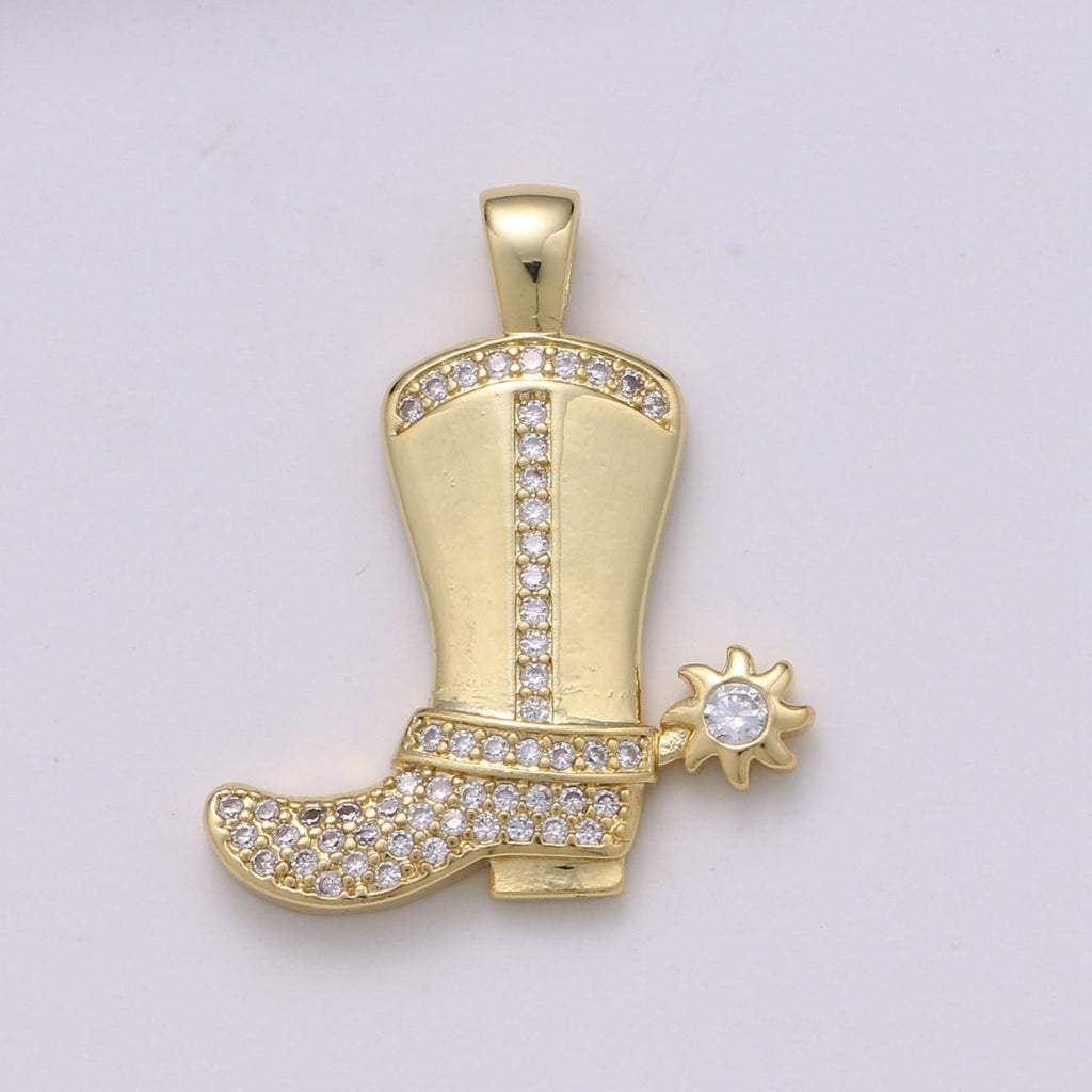 28x23mm Wholesale Gold-plated Gold or Silver Cowboy Boot Pendant Charm with Rhinestones, Pendant for Necklace Bracelet Anklet Making J-150 J-151 - DLUXCA