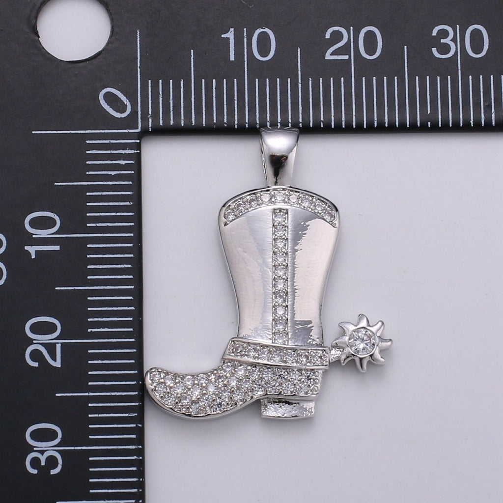 28x23mm Wholesale Gold-plated Gold or Silver Cowboy Boot Pendant Charm with Rhinestones, Pendant for Necklace Bracelet Anklet Making J-150 J-151 - DLUXCA