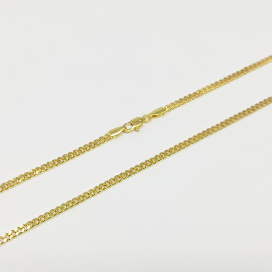 2mm Curb Chain Necklace - 24K Gold plated 19.7 inches Curb Necklace w/ Lobster Clasps | CN-936 Clearance Pricing - DLUXCA