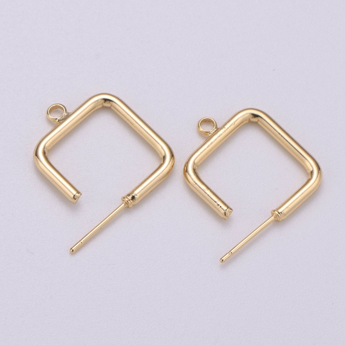 2pcs Open Ear Hoop Square Earring Hoop Findings for Necklace Jewelry Making in 18k Gold plated K-039 - DLUXCA