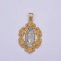 2Tone Gold Virgin Mary Our Lady Of Guadalupe Divine Mercy Rose Flower Medallion Pendant for Necklace Making Supply H-822 - DLUXCA
