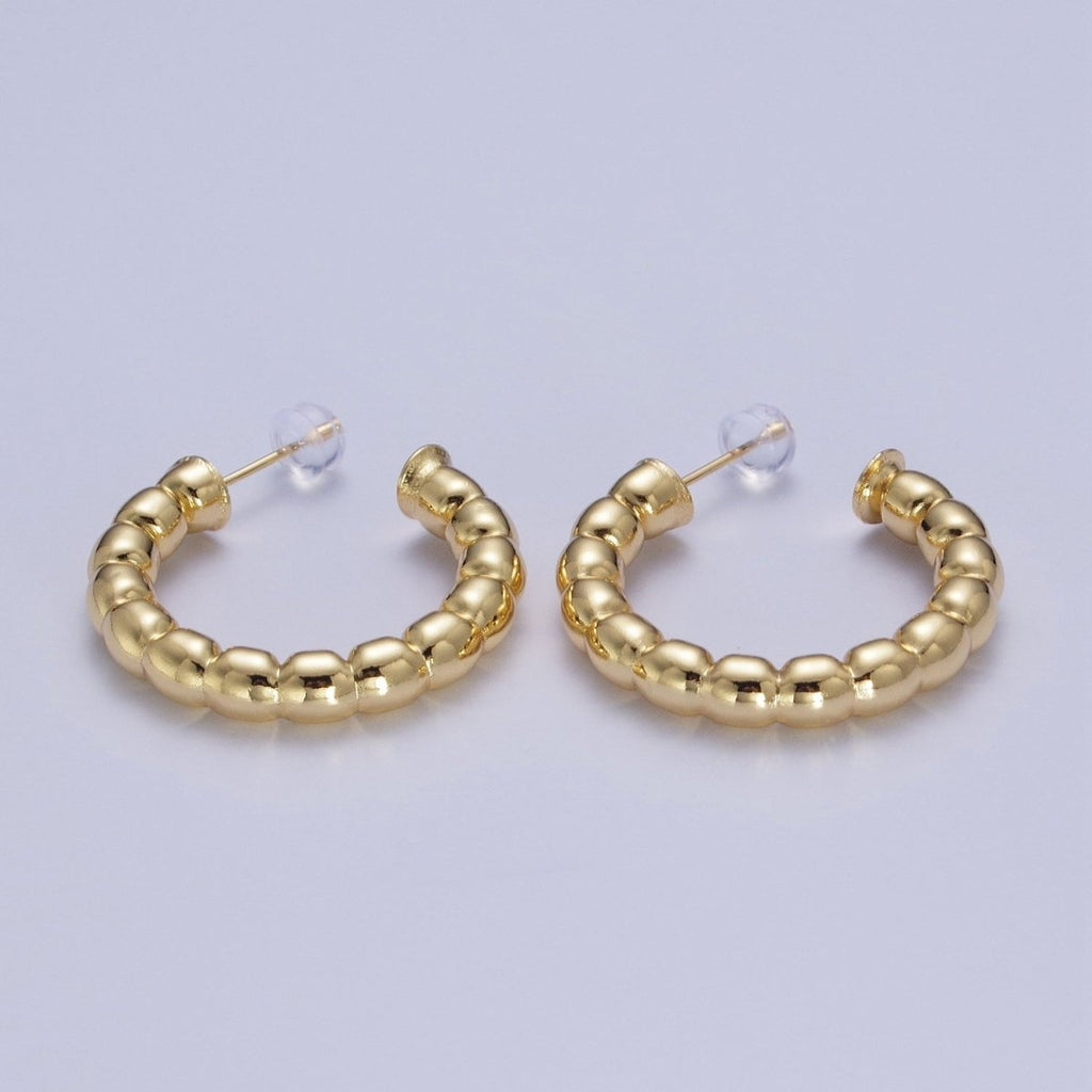 30.5mm Gold Beaded Stud Hoops Earrings T-022 - DLUXCA