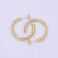 30mm Geometric Half Twisted Beaded Textured C-Shaped Hoop Earrings | Q-421 - DLUXCA