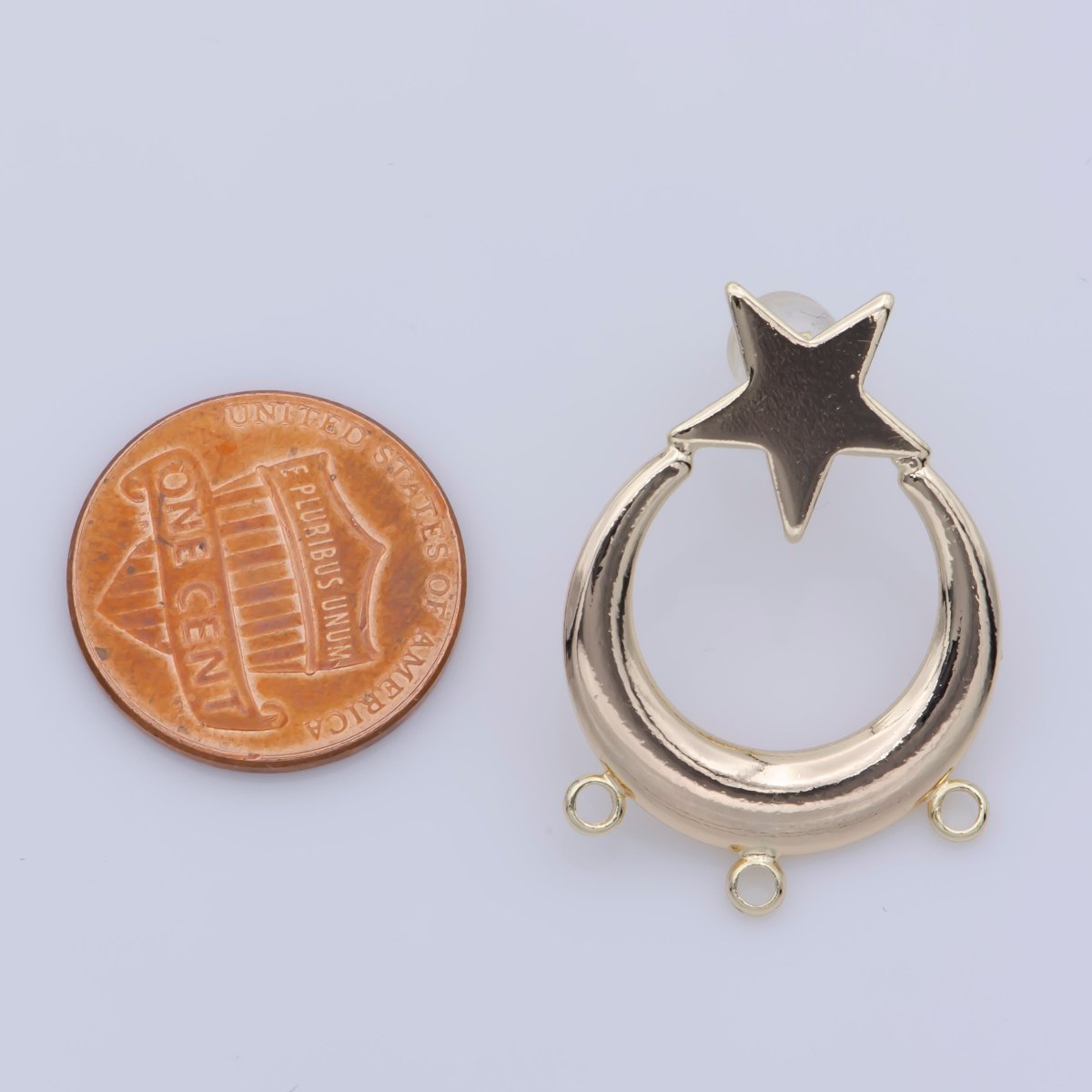 30mm Gold Star Hoop Earring w/ open link for Charm in 24K gold plated, Lead and Nickel free, Star Stud earring supply Component K-266 - DLUXCA