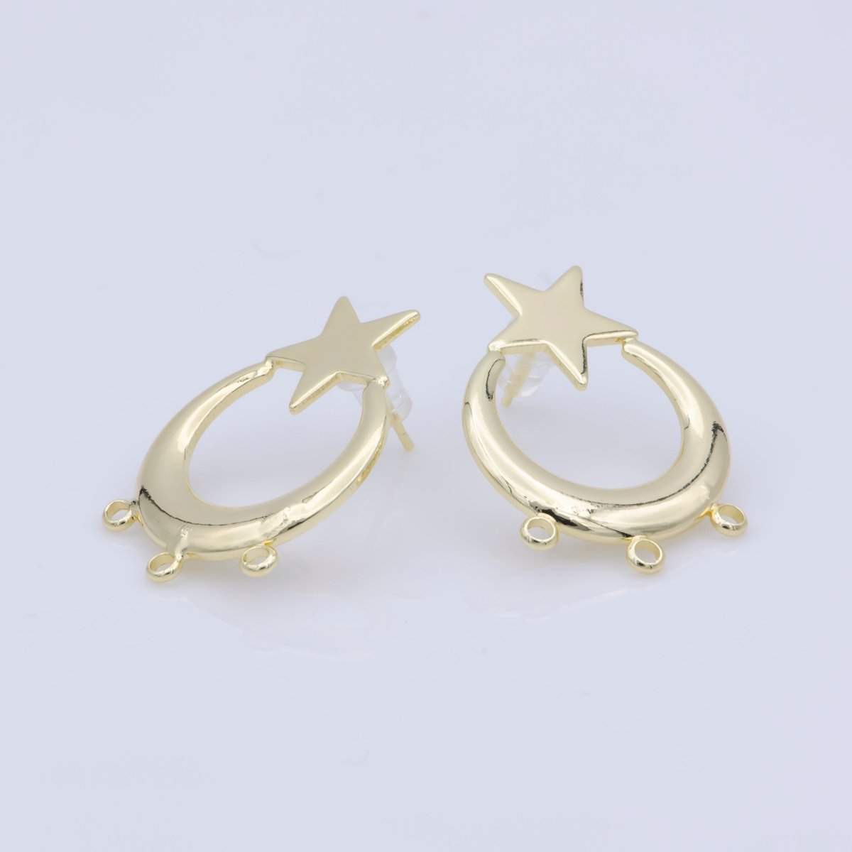 30mm Gold Star Hoop Earring w/ open link for Charm in 24K gold plated, Lead and Nickel free, Star Stud earring supply Component K-266 - DLUXCA