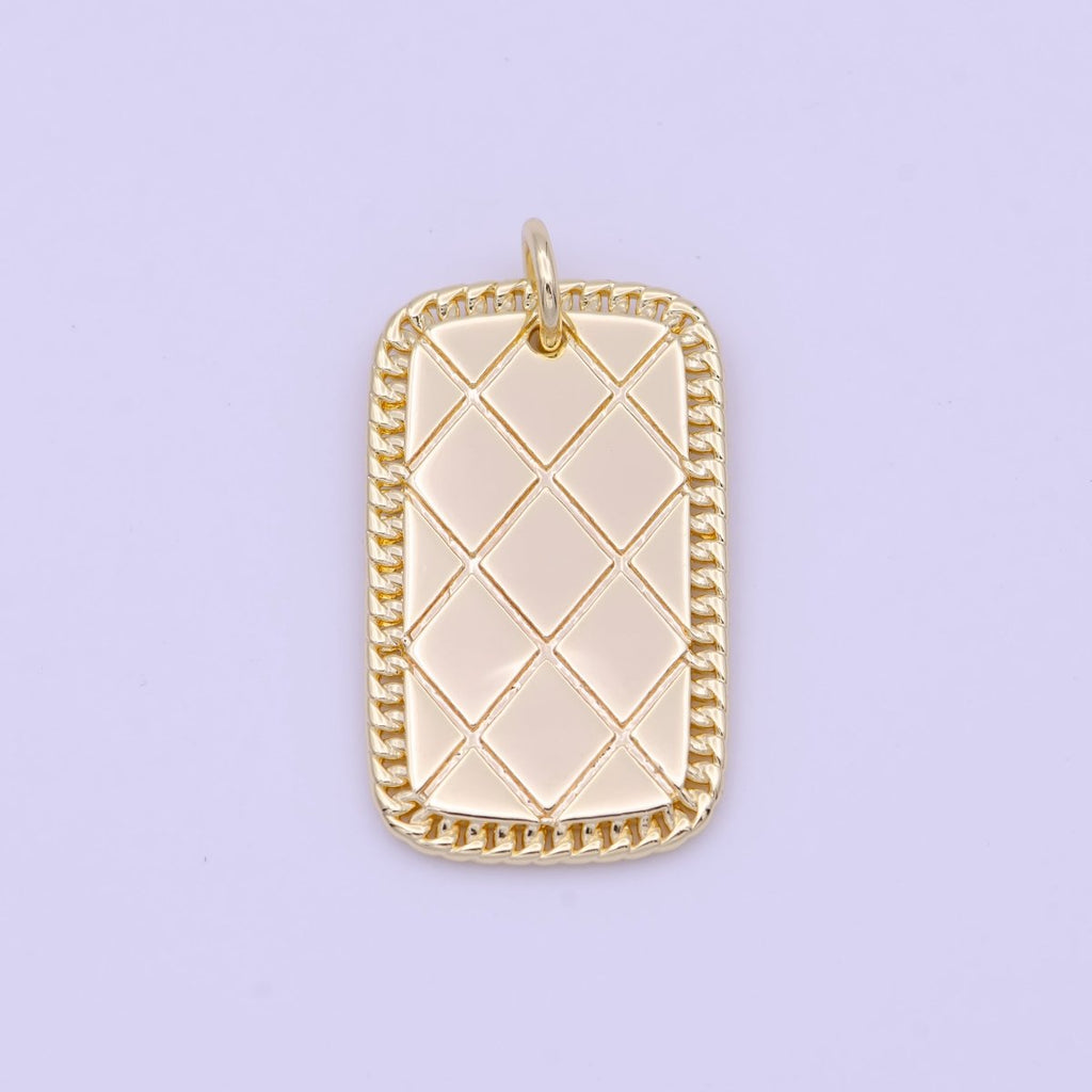 30mm Gold Textured Rhombus Tag Charm | D-492 - DLUXCA