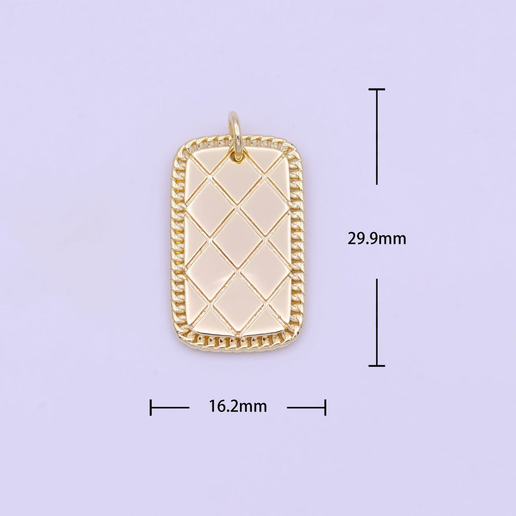 30mm Gold Textured Rhombus Tag Charm | D-492 - DLUXCA
