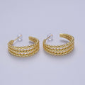 30mm Triple Round Beaded Bubble C-Shaped Hoop Earrings | AE534 - DLUXCA