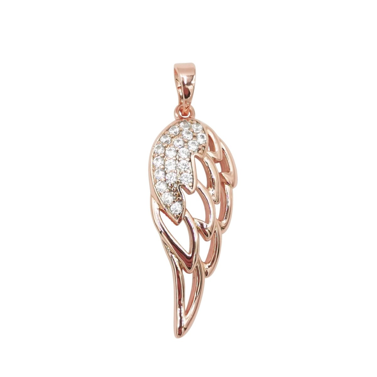 30x12mm Wholesale 18K Gold Plated Rose Gold Wing Pendant with Cubic Zirconia Crystal Rhinestones, Pendant for Necklace Bracelet Anklet Making J-188 - DLUXCA