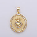 30x20mm 24k Gold Fill Milagro Heart charm, micro pave heart, Medallion heart charms pendant, Sacred Heart Charm bracelet necklace component I-624 - DLUXCA
