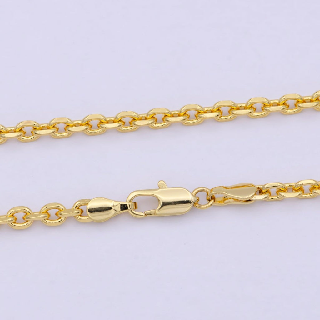 3.26 mm Cable Chain | Gold plated Cable Necklace | Unisex Men Woman Necklace 17.7 inch | WA-796 Clearance Pricing - DLUXCA
