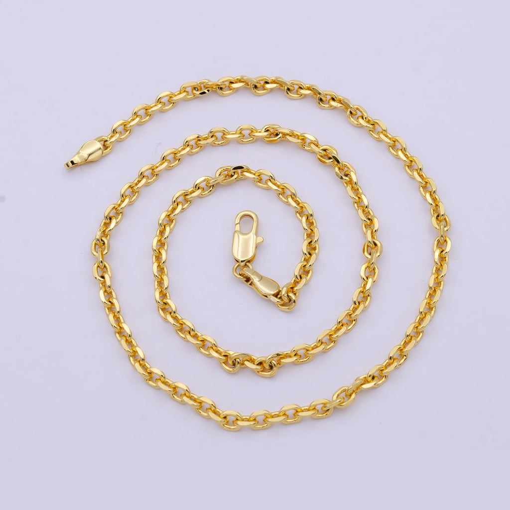 3.26 mm Cable Chain | Gold plated Cable Necklace | Unisex Men Woman Necklace 17.7 inch | WA-796 Clearance Pricing - DLUXCA
