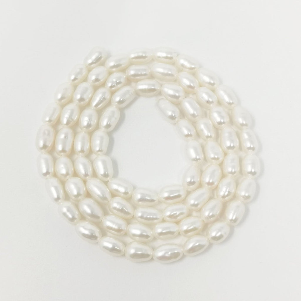 3.5mm - 4mm Ringed Button Oval White Freshwater Pearl Jewelry Making Strand | WA-034 Clearance Pricing - DLUXCA
