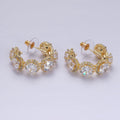35mm Clear Round Micro Paved CZ C-Shaped Hoop Earrings in Gold & Silver | AE277 AE278