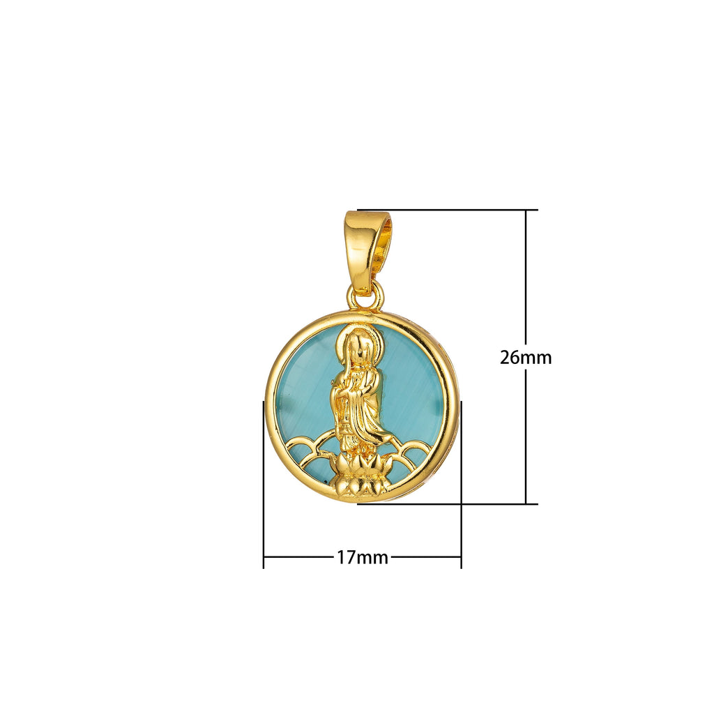 14K Gold plated Quan Yin Pendant Buddha Kuan Yin Dainty Round Religious Pendant | J296 - J300