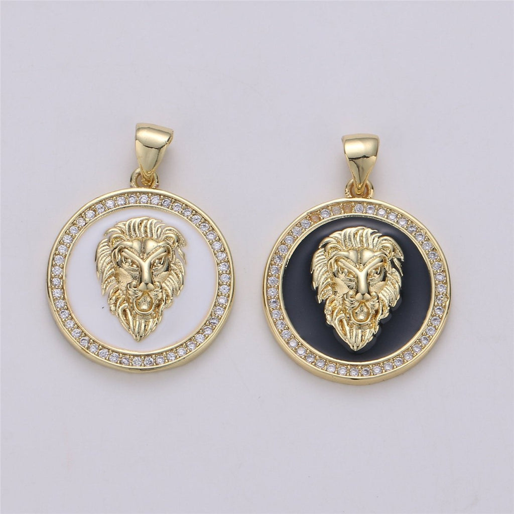 3D Micro Pave Charm Gold plated Medallion, Lion Medallion, Lion Pendant, Lion Jewelry, Lion Necklace Charm for Statement Necklace Component I-583 - DLUXCA