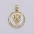 3D Micro Pave Charm Gold plated Medallion, Lion Medallion, Lion Pendant, Lion Jewelry, Lion Necklace Charm for Statement Necklace Component I-583 - DLUXCA